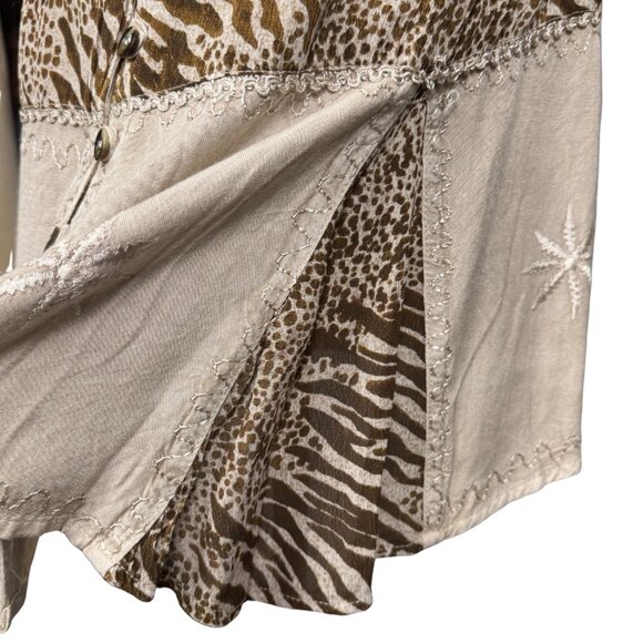 Vintage 90s Boho Floral Embroidered Dress, Leopard Print, Neutral Cotton Rayon - Picture 7 of 9